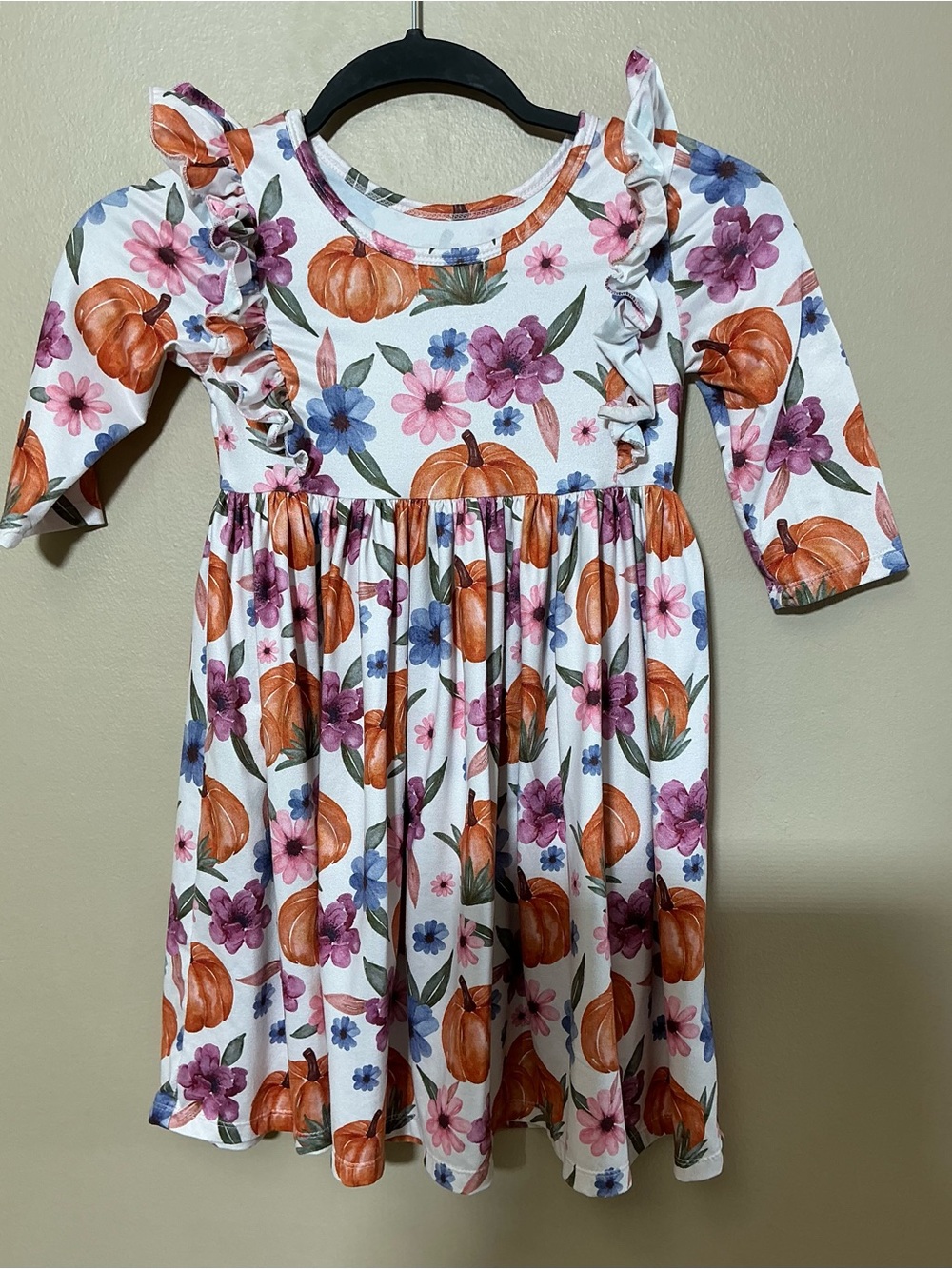 Girls White Pumpkin & Floral Ruffle Dress - Seasonal Costume